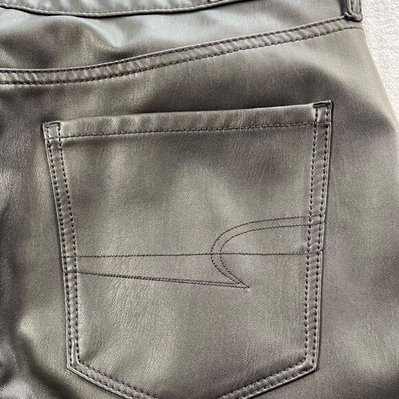 American Eagle Pants 16 Short Black Vegan Faux Leather Skinny Cropped Inseam 26" - Picture 6 of 12